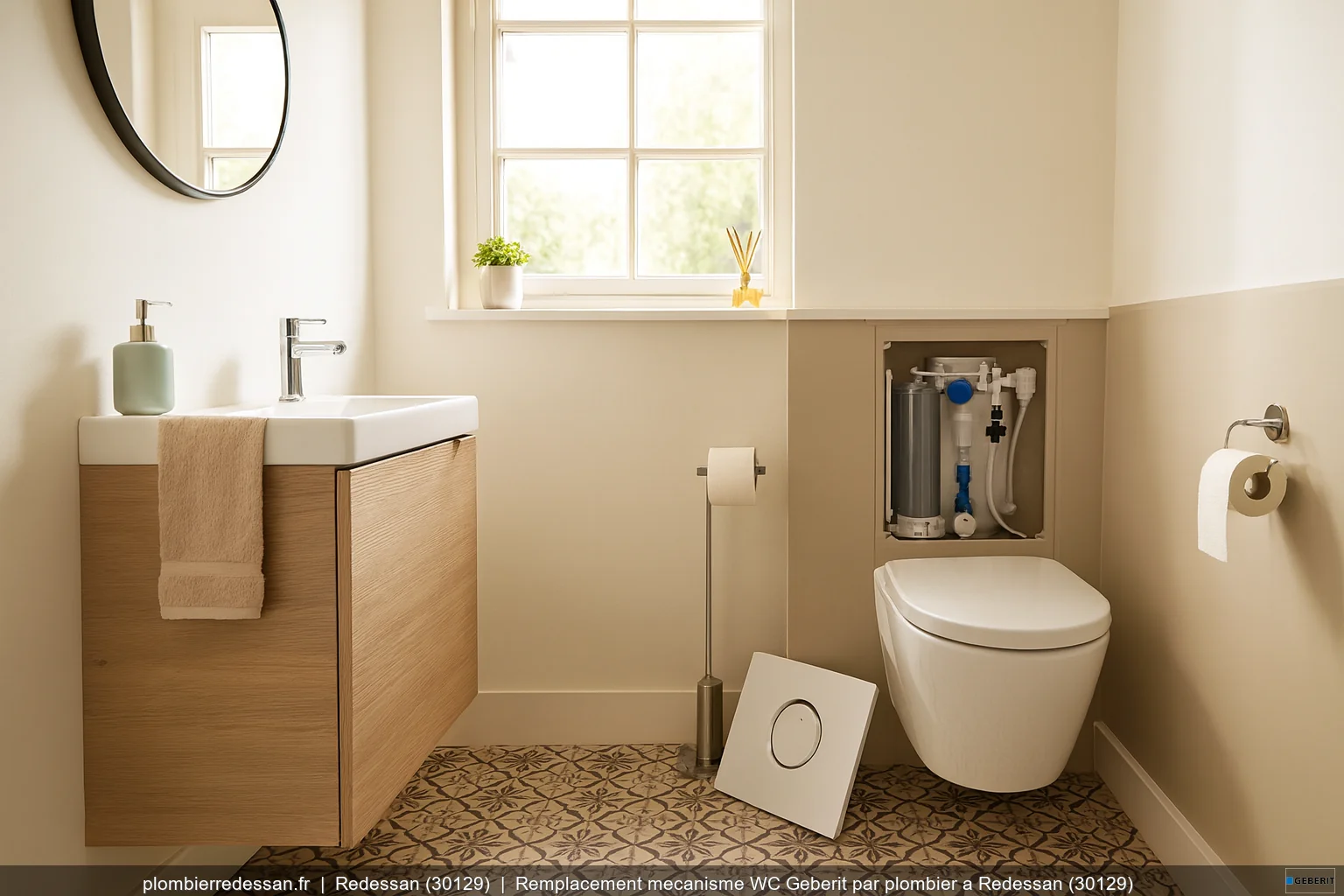 Remplacement mecanisme WC Geberit par plombier a Redessan (30129)