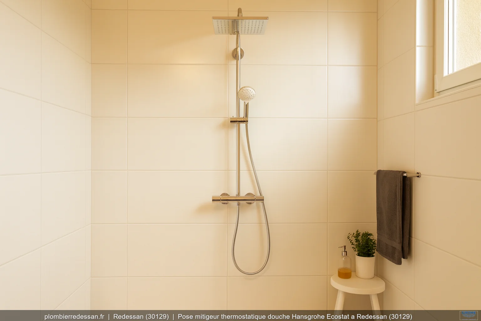 Pose mitigeur thermostatique douche Hansgrohe Ecostat a Redessan (30129)