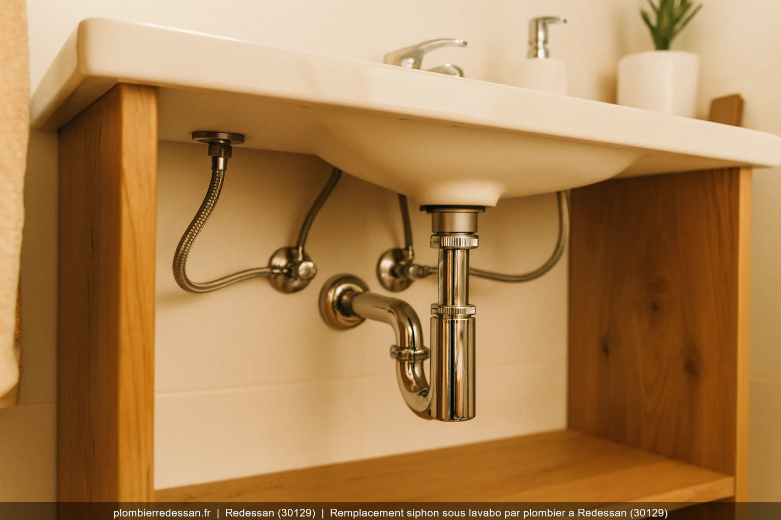 Remplacement siphon sous lavabo par plombier a Redessan (30129)